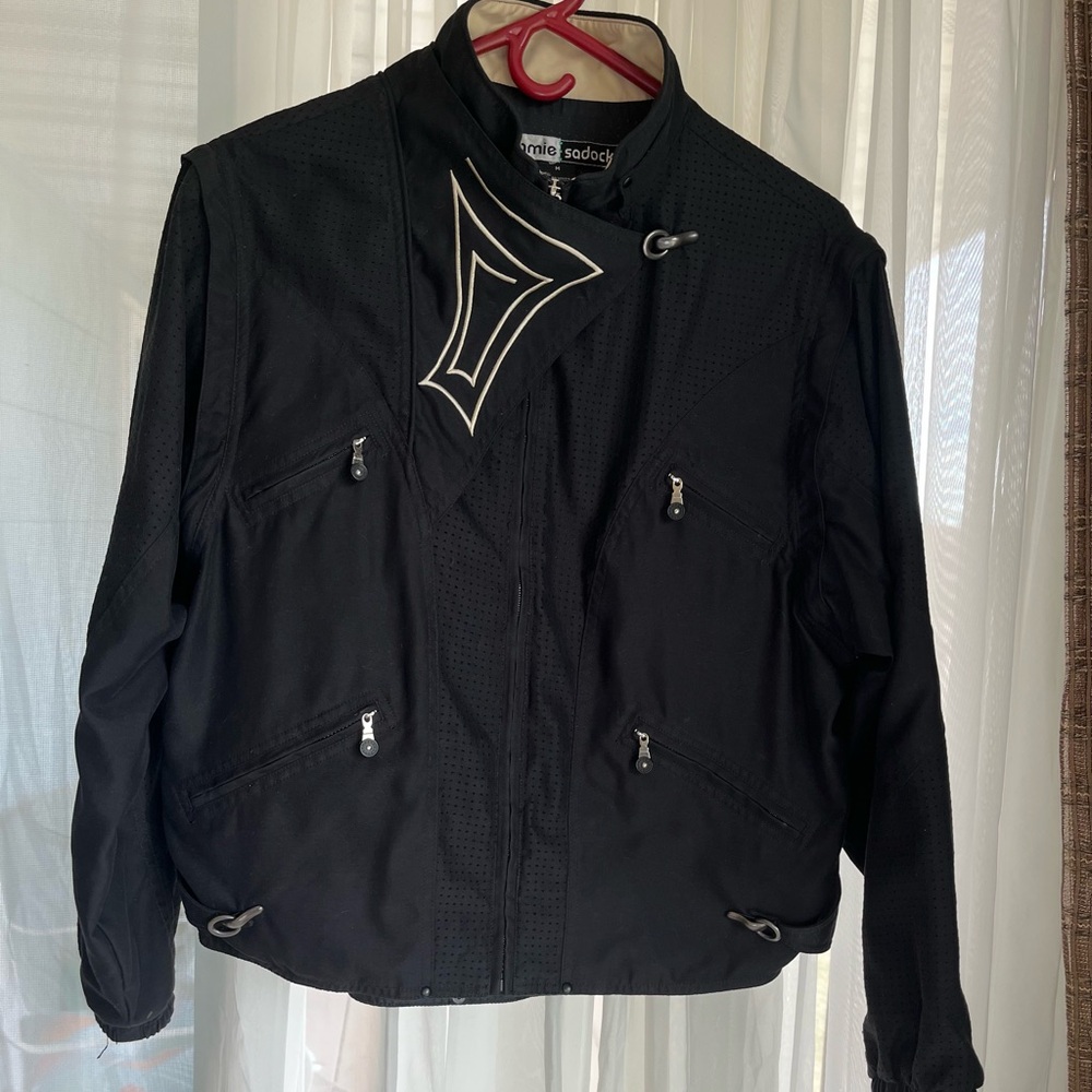 VTG JAMIE SADOCK BOMBER JACKET  Zip-Off Sleeves Black /Gold  Embroidery Jacket M